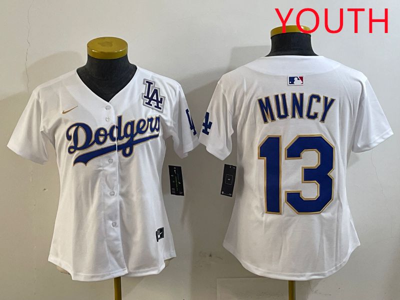 Youth Los Angeles Dodgers #13 Muncy White Gold Game 2025 Nike MLB Jersey style 4->youth mlb jersey->Youth Jersey